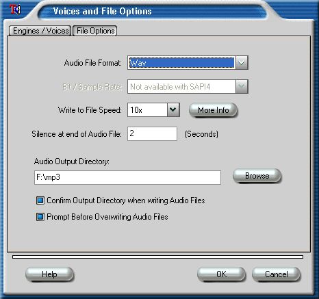 the window of the voices and file options