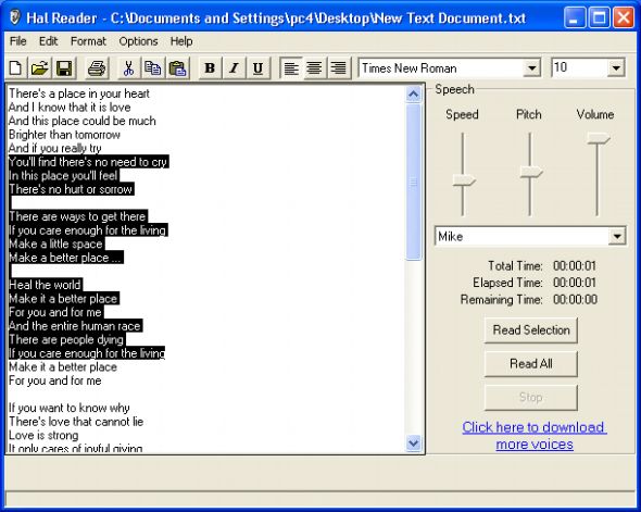 Screenshot of Ultra Hal Text-to-Speech Reader