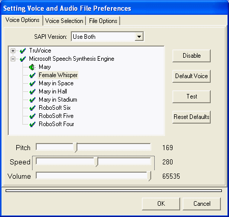 setting voice and audio file preferences