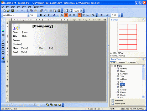 the main window of label editor