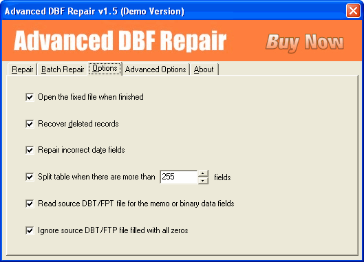 Advanced DBF Repair options