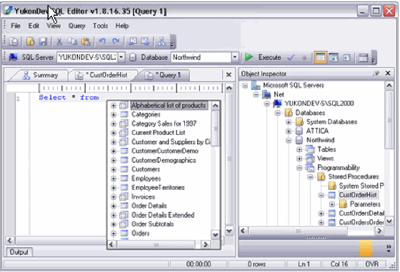 The Screenshot of YukonDev SQL editor