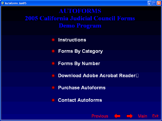 Main menu - Autoforms