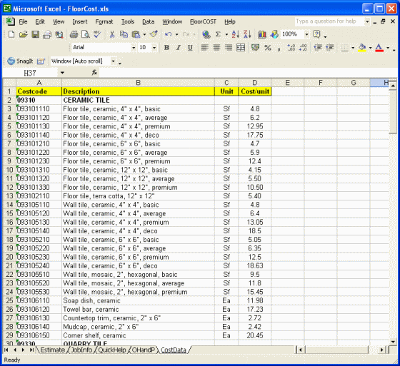 FloorCOST Estimator for Excel