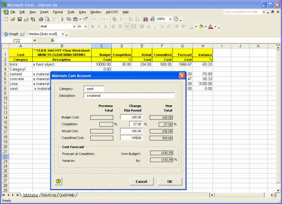 JobCOST Controller for Excel