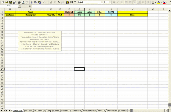 RemodelCOST Estimator for Excel