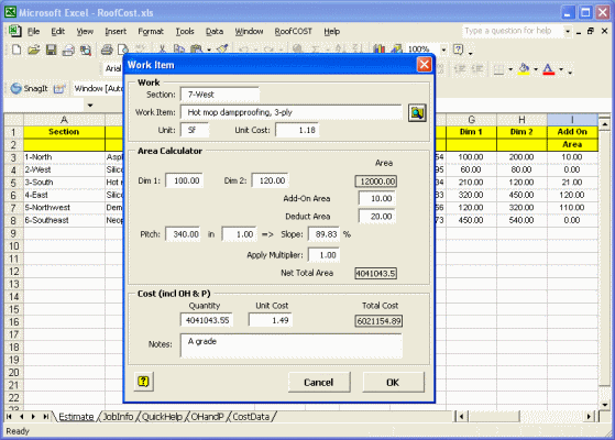 RoofCOST Estimator for Excel