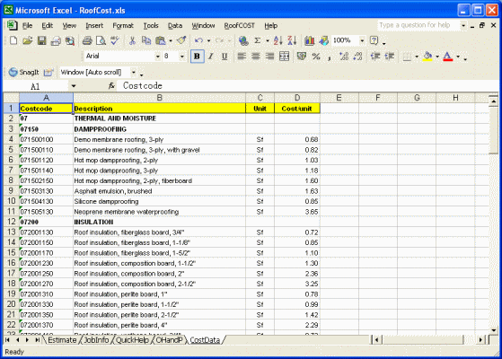 RoofCOST Estimator for Excel