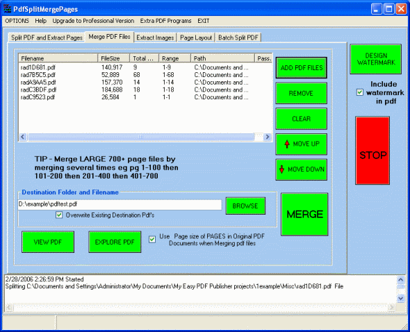 Main screen - PDF Split Merge Pages Professional