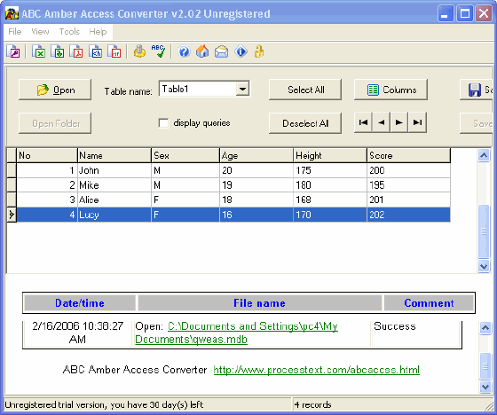 main window of ABC Amber Access Converter