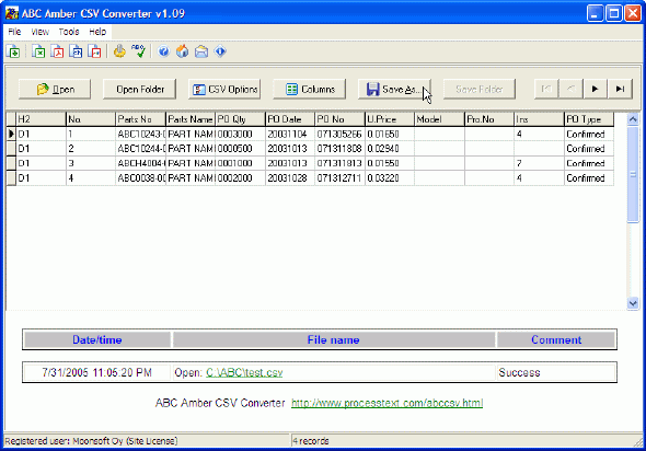 Main Window of ABC Amber CSV Converter