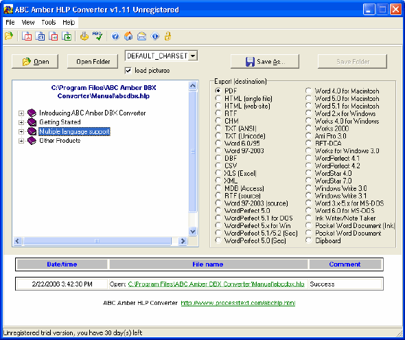 Main Window of ABC Amber HLP Converter