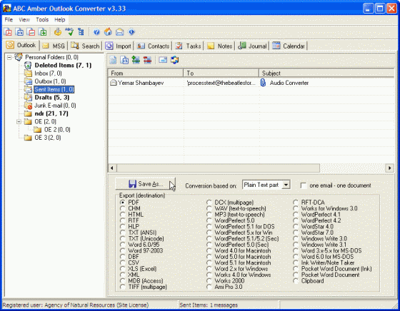 The Screenshot of ABC Amber Outlook Converter