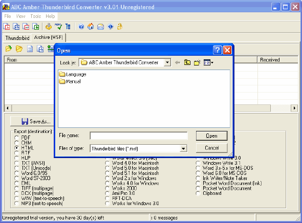 Main Window of ABC Amber Thunderbird Converter