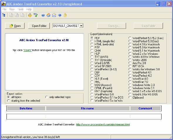 Main Window of ABC Amber TreePad Converter