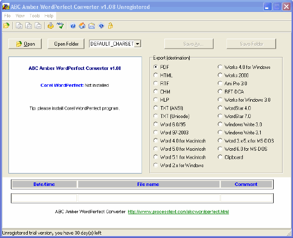 Main Window of ABC Amber WordPerfect Converter