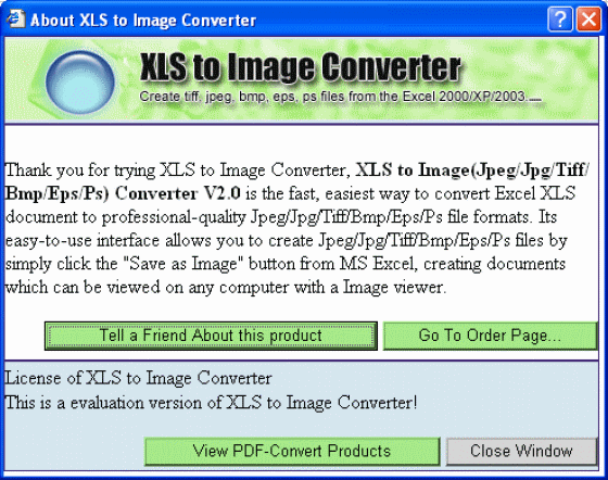 The Screenshot of XLS to Image Converter