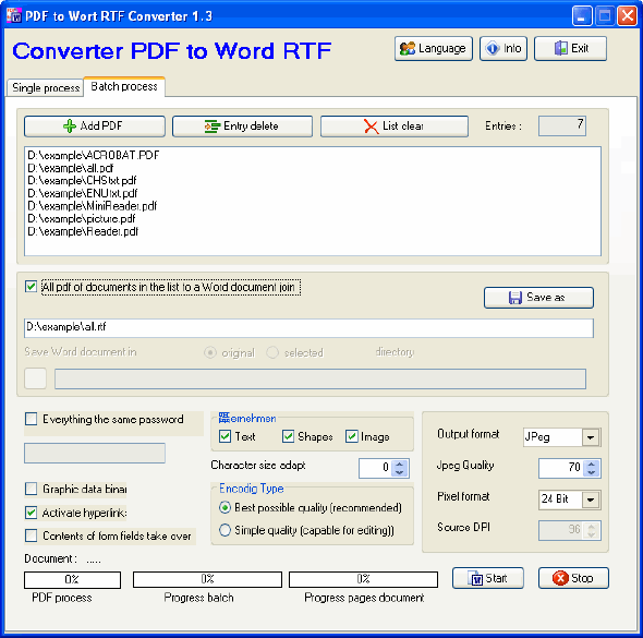 Batch process - PDF to Word RTF Converter
