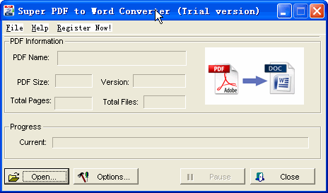 The screenshot of Super PDF to Word Converter