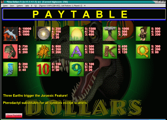 Screenshots of Dino Dollars - PAYTABLE