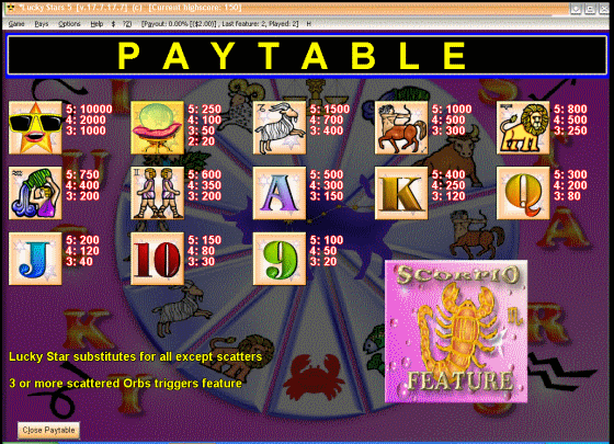 Screenshots of Lucky Stars - PAYTABLE