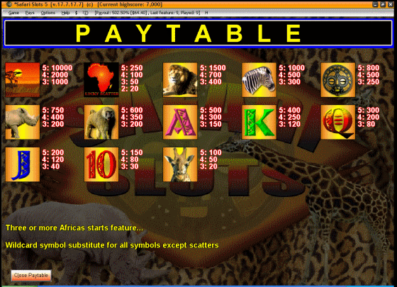 Screenshots of Safari Slots - PAYTABLE
