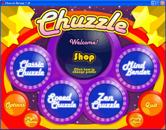 main menu of Chuzzle Deluxe