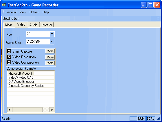 Video setting Screenshot of FastCapPro