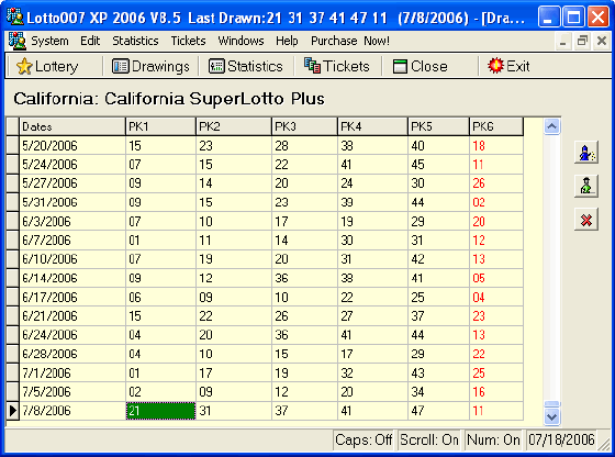 Screenshot of Lotto007 XP 2006
