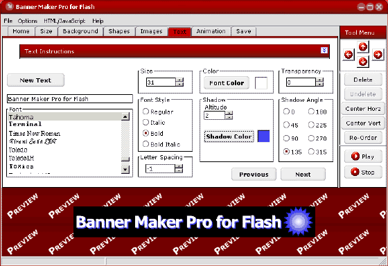 Adding Text to Banner Maker Pro for Flash