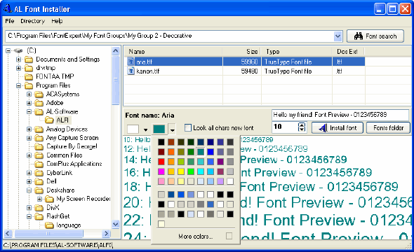 Main window - AL Font Installer