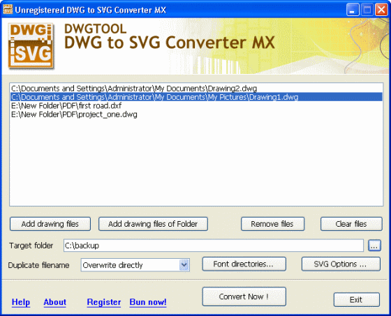 The Screenshot of DWG to SVG Converter MX