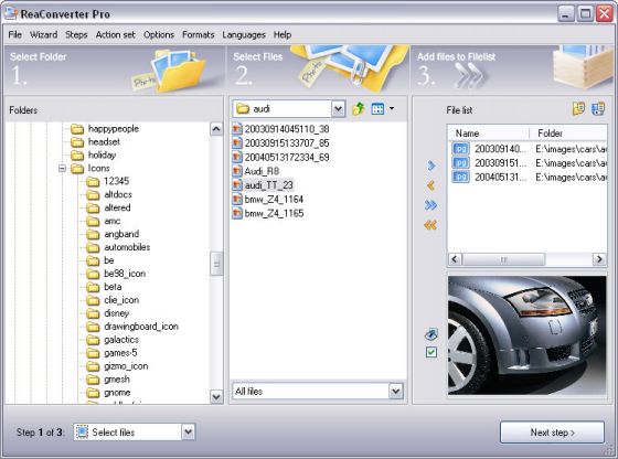 screenshot of select folders