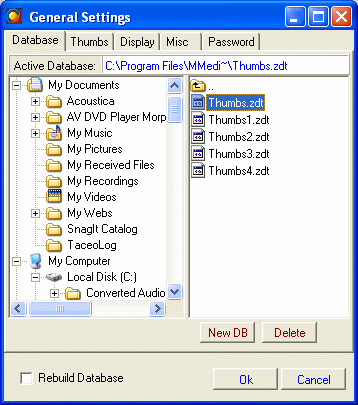 database, thumbs, display, misc and password