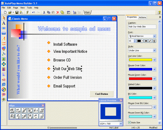 The Screenshot of AutoPlay Menu Builder