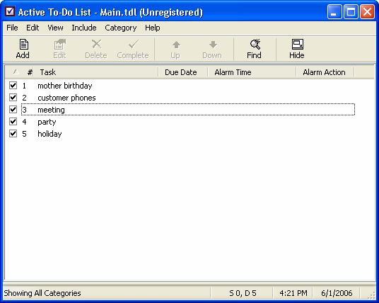 The Main window of Active To-Do List