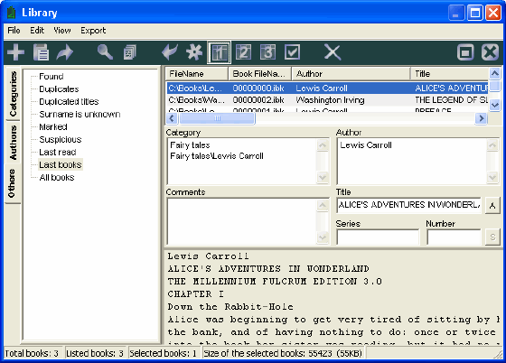 The main window of ICE Book Reader Professional