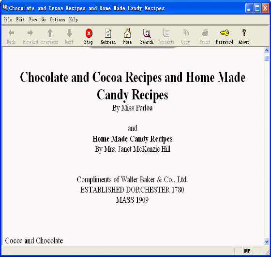 main window of Chocolate and Cocoa Recipes and Home Made Candies