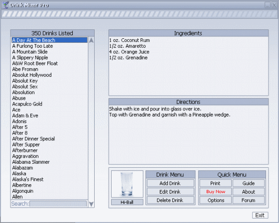 Drink Mixer Pro - Main Window