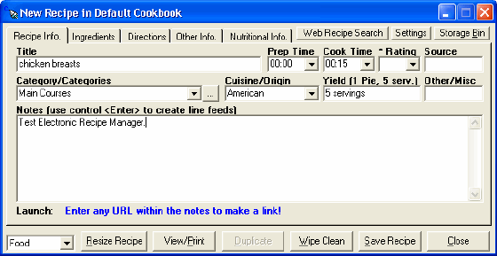 Electronic Recipe Manager