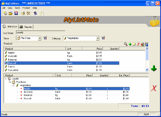 The main window of MyListMate