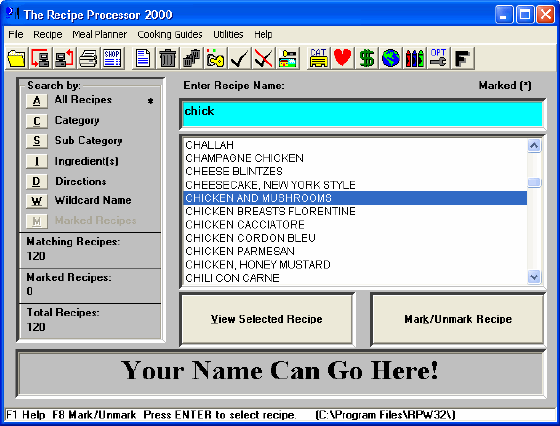 The main window of The Recipe Processor 2000