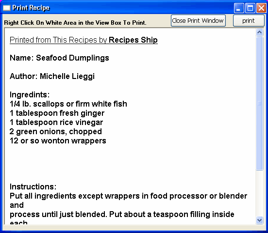 The print screen of Recipes Ship