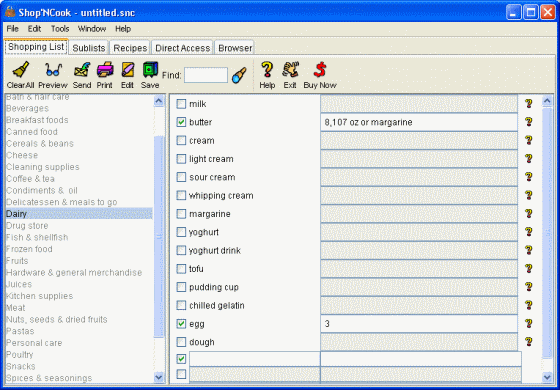 Screenshot of Shopping List