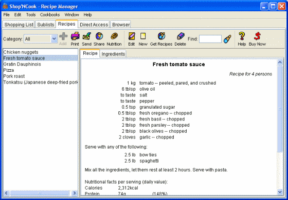 Screenshot of Recipe