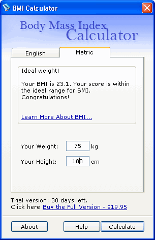 The Screenshot of BMI Calculator