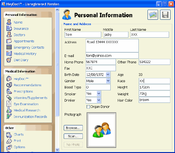 The personal information screen of HeyDoc!