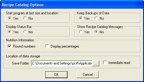 Screenshot of Recipe Catalog Options