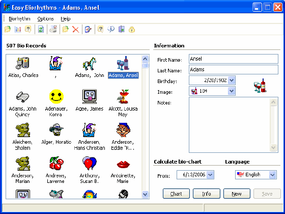 The Main Screen of Easy Biorhythms