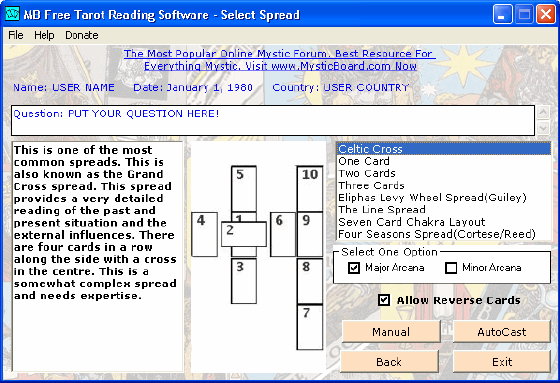 MB Free Tarot Reading Software